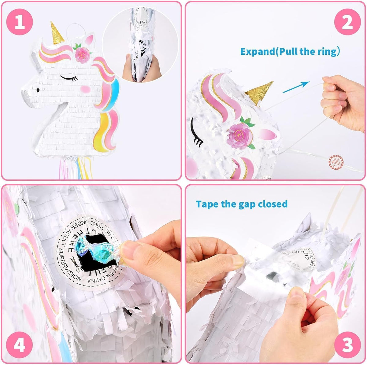 WERNNSAI Foldable Unicorn Piñata - Pull String Unicorn Birthday Party Supplies Extendable Unicorn