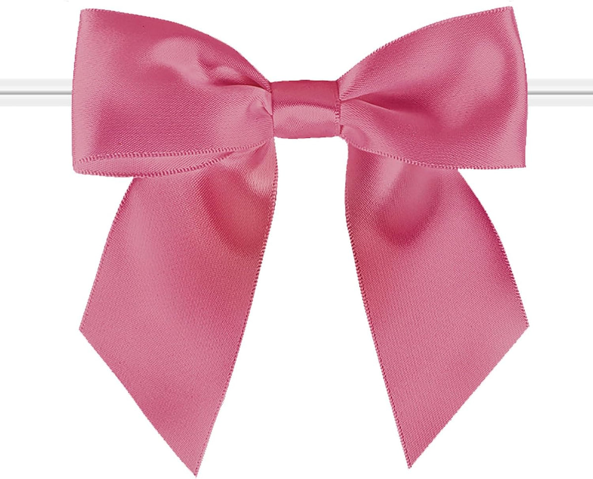 114 Pack Twist Tie Bows for Treat Bags 3" Hot Pink Satin Ribbon Bows for Package Craft, Gift