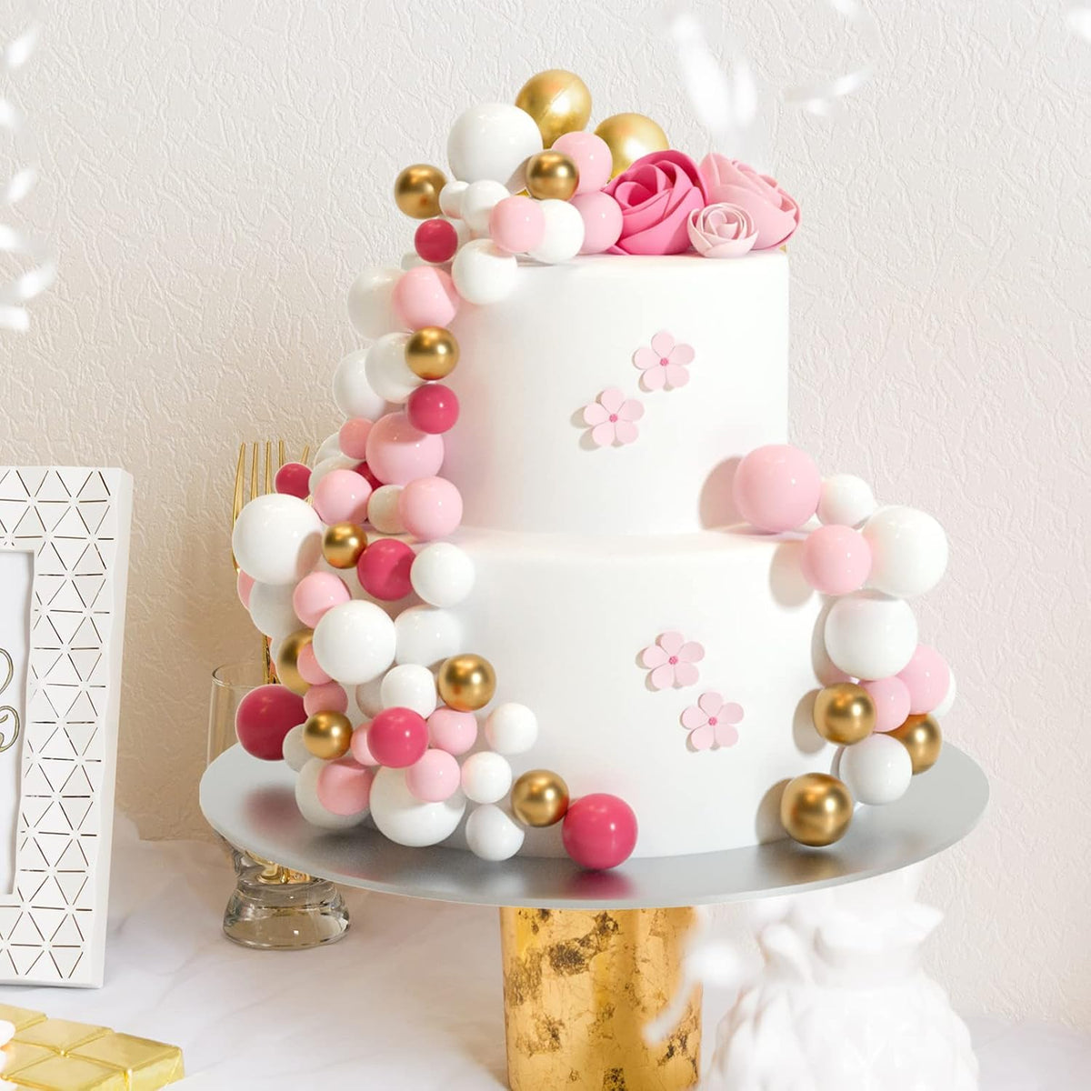 ASTARON 32 Pcs Ball Cake Topper Decorations Mini Balloons Cake Topper Sticks Foam Balls Cake Picks