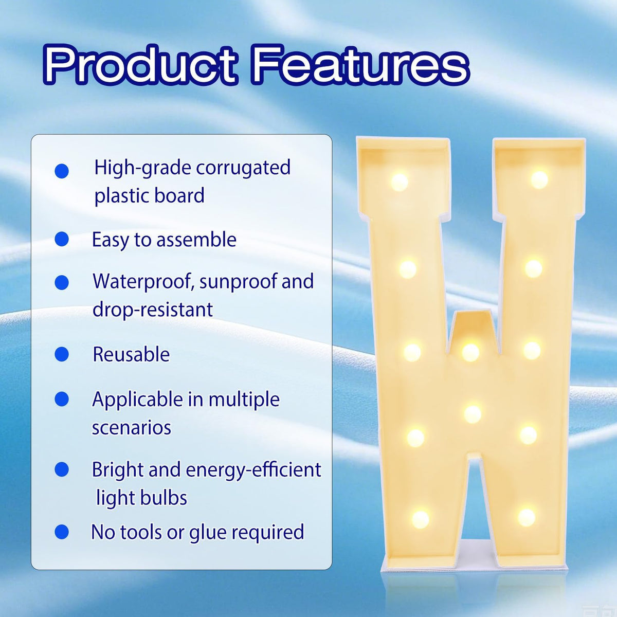 4FT Marquee Plastic Letters W - Light up Letters W Are Made from Corrugated Plastic Board - Quick