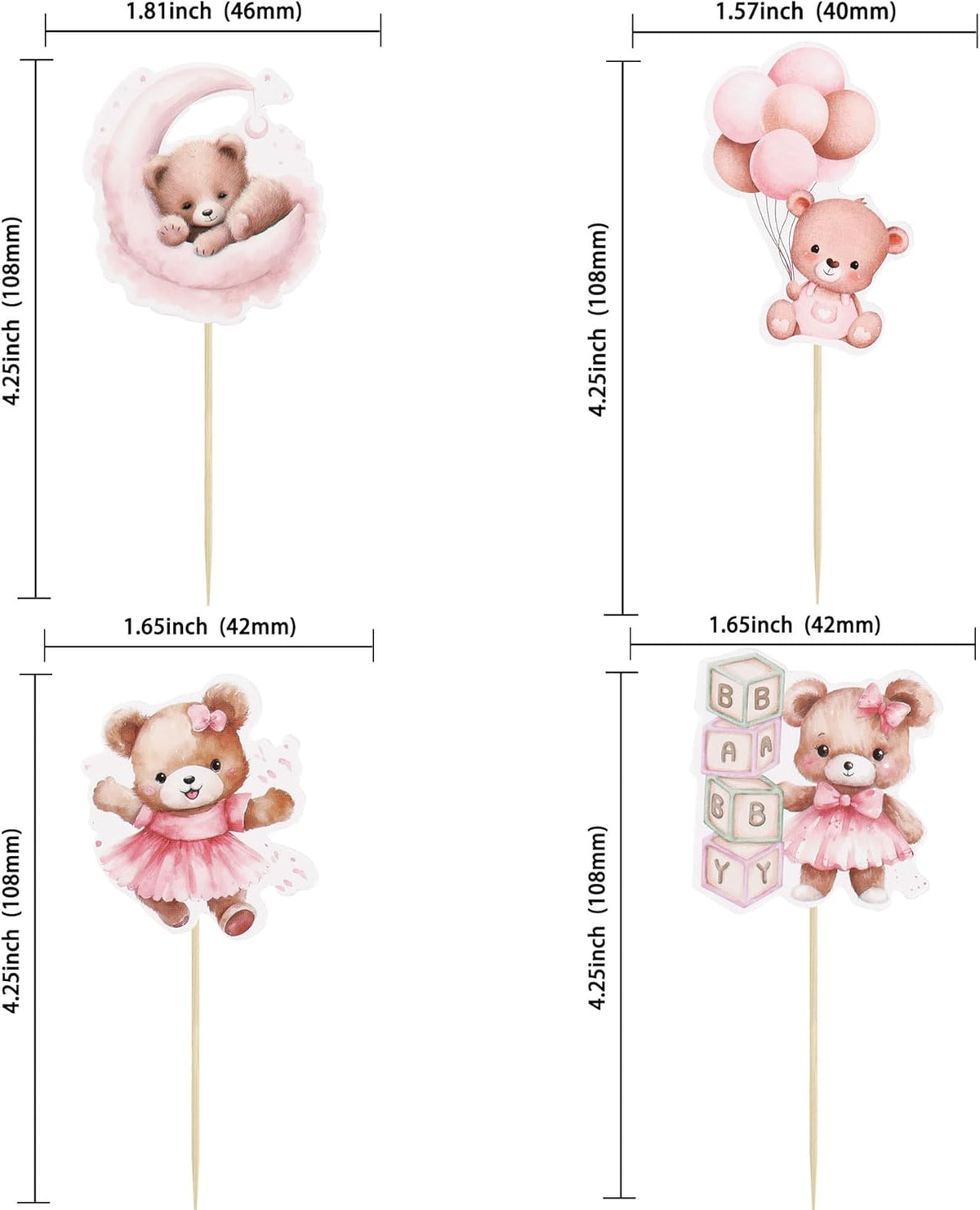 Gyufise 32Pcs Baby Shower Bear Cupcake Toppers Moon Baby Bear Baby Shower Cake Topper Decorations