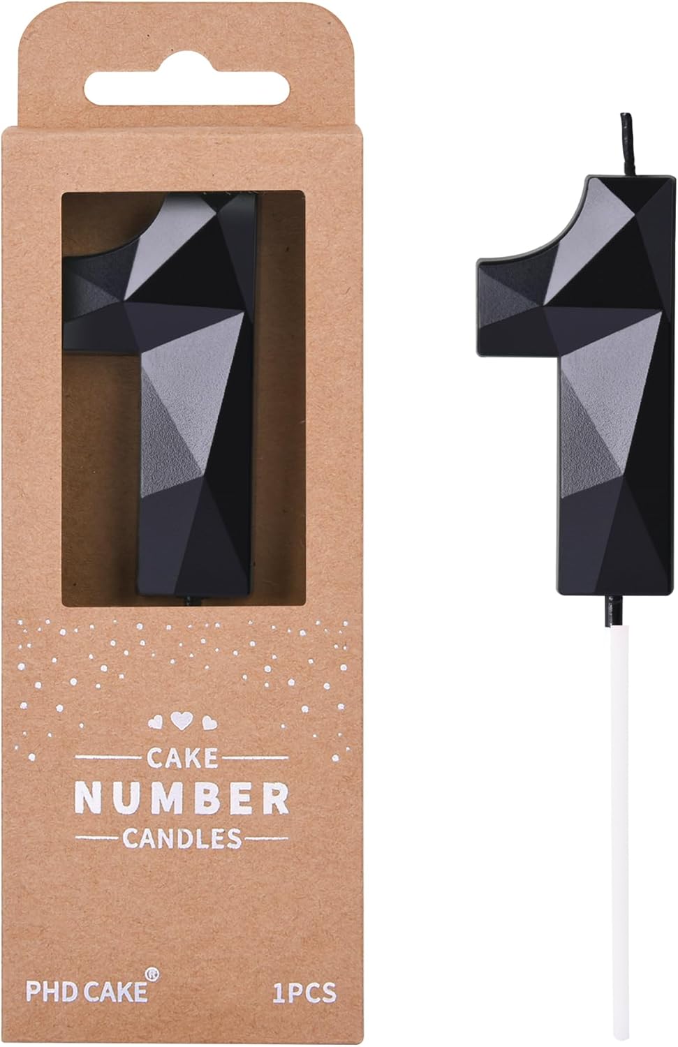 PHD CAKE 2.76 Inch Crystal Black 1 Number Birthday Candles, Black Number Candles, Cake Number