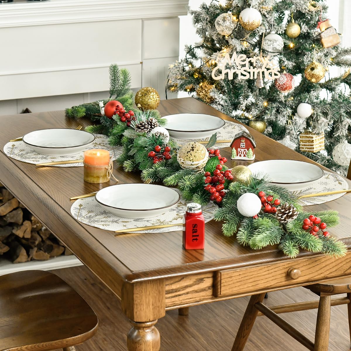 Artoid Mode Beige Snowflake Let It Snow Winter Placemats Set of 4, 15 Inch Seasonal Christmas Xmas