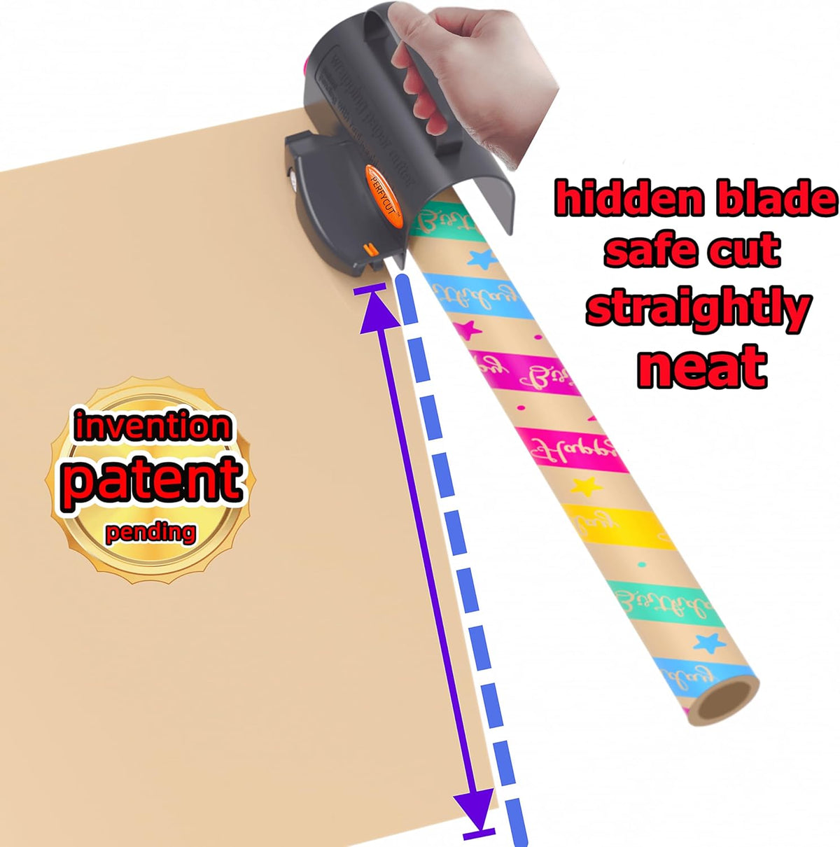 Wrapping Paper Cutter with 3 Replaceable Blade Sets for Birthday Paper Gift Wrapping Paper Roll