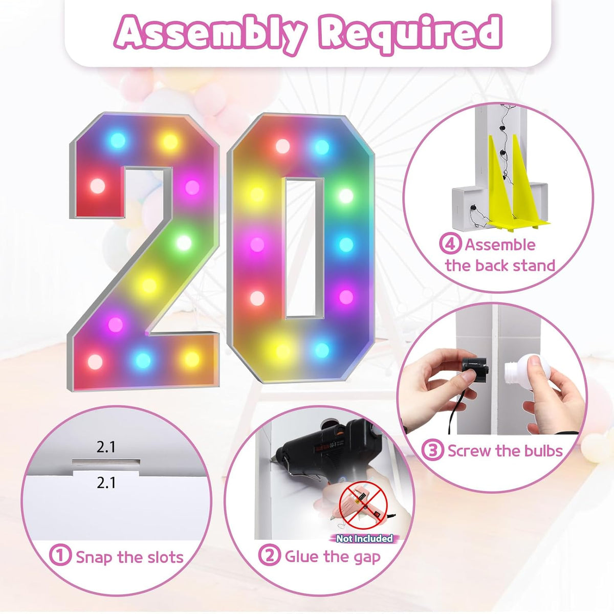 Marquee Numbers 20th-Birthday Decoration: Colorful 4FT Large Light Up 20 Year Old Birthday