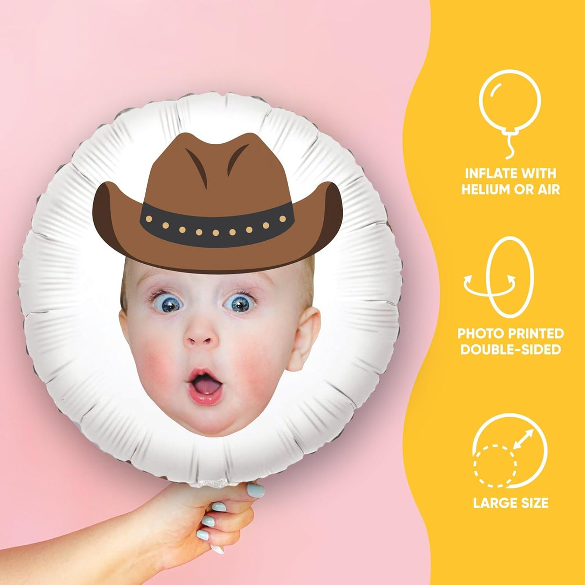 Big Dot of Happiness Personalized Western Hoedown Fun Face Photo Balloon, Wild West Little Cowboy