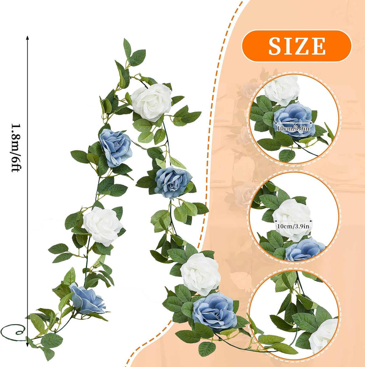 Artificial Rose Garlands Rose Vines Leaves Banners Hanging Floral Garland Fake Rose Flower Vine for