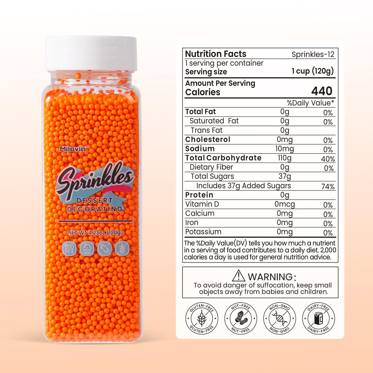 Edible Orange Sprinkles, Nonpareil Sprinkle, Orange Sprinkles for Cupcakes, Cakes, Cookies