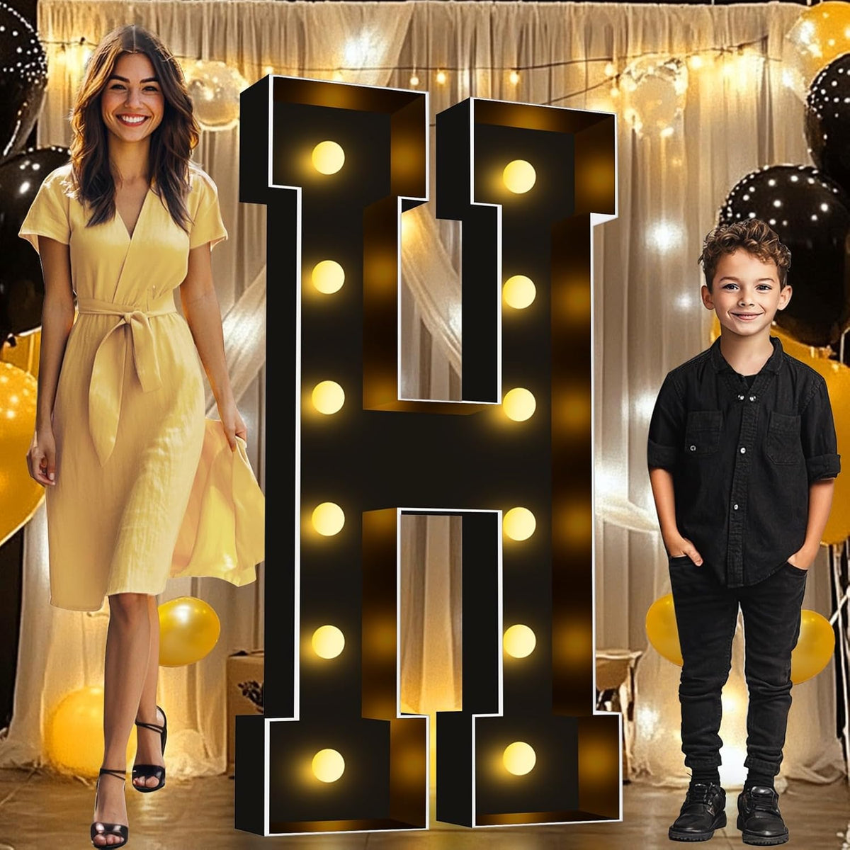 Pooqla 4 FT Marquee Light Up Letters, Giant LED Sign Black Marquee Letter Lights 4 Feet Tall, Big
