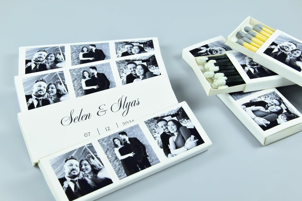 10 Boxes - Customized Matchboxes Colorful Tips (Wedding Design #5, 4" Matchboxes) (4" Matchsticks