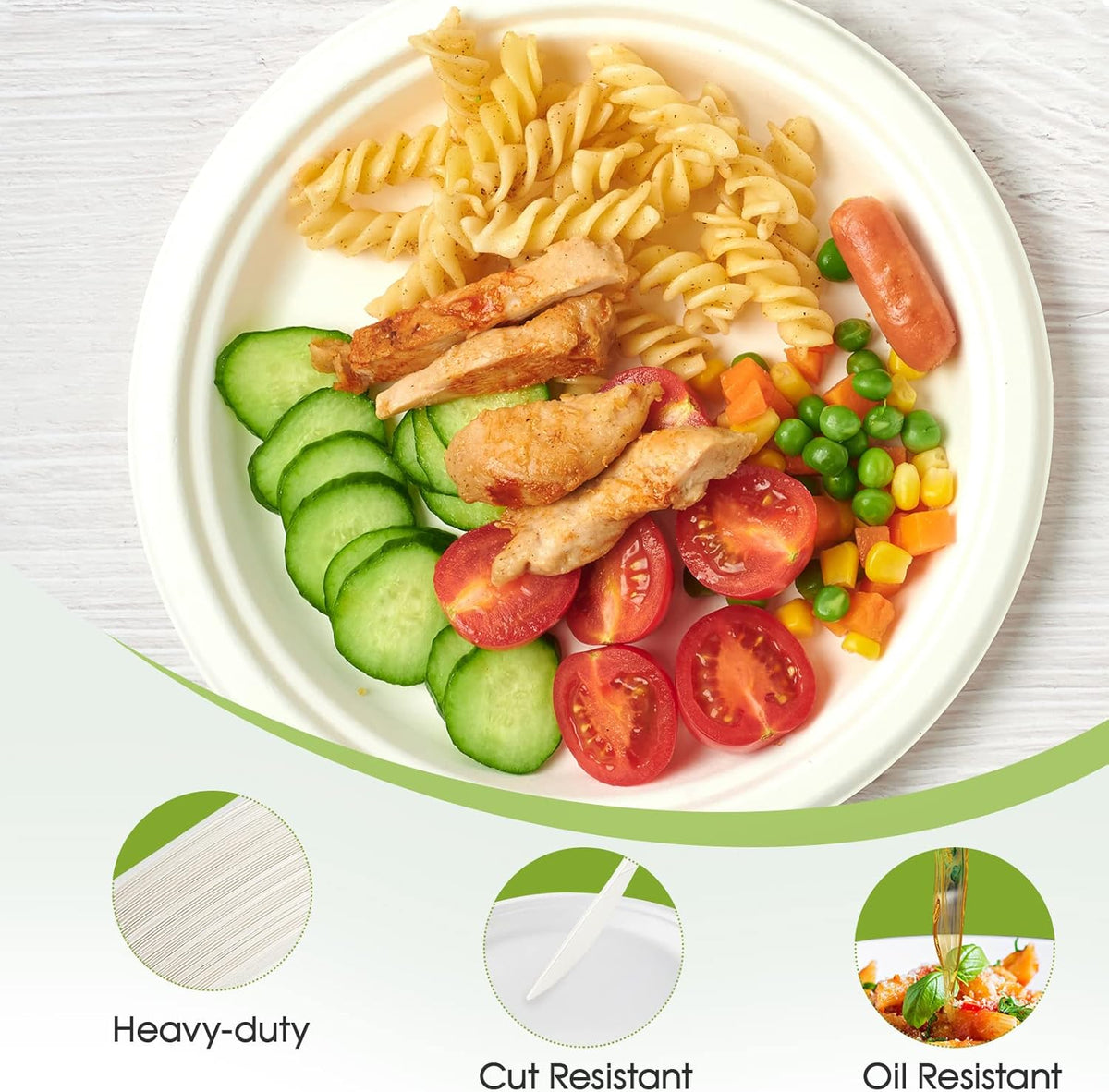 ECOLipak 9 inch 150 Pack Compostable Paper Plates, Heavy Duty Disposable Biodegradable Eco-friendly