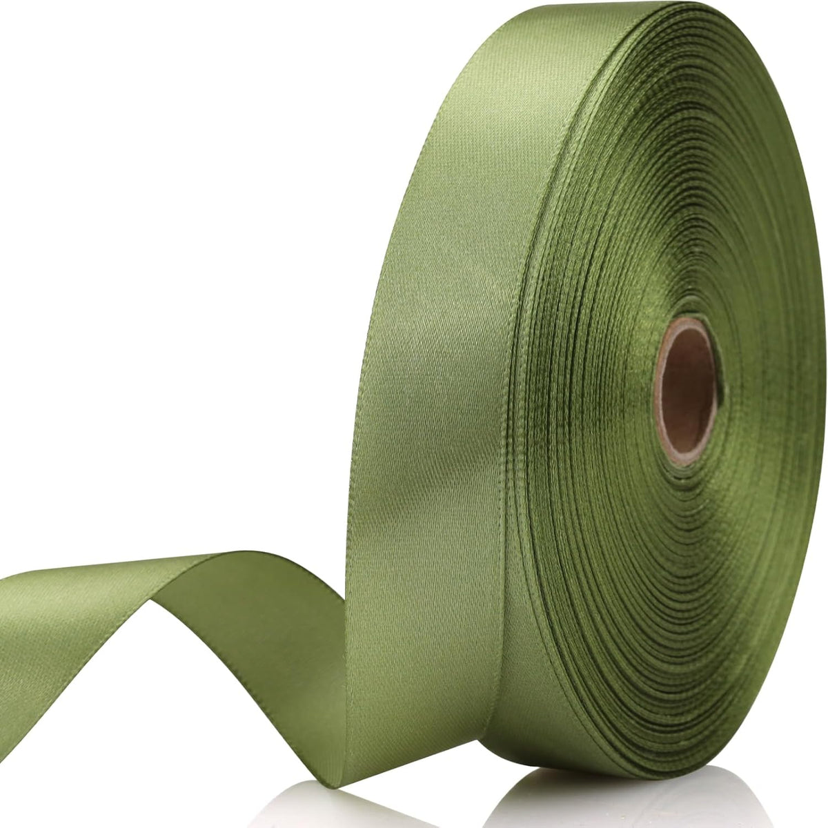 Olive Green Satin Craft Ribbon - 7/8 Inch, 60 Yards - Single Face Polyester for Roses, Gift