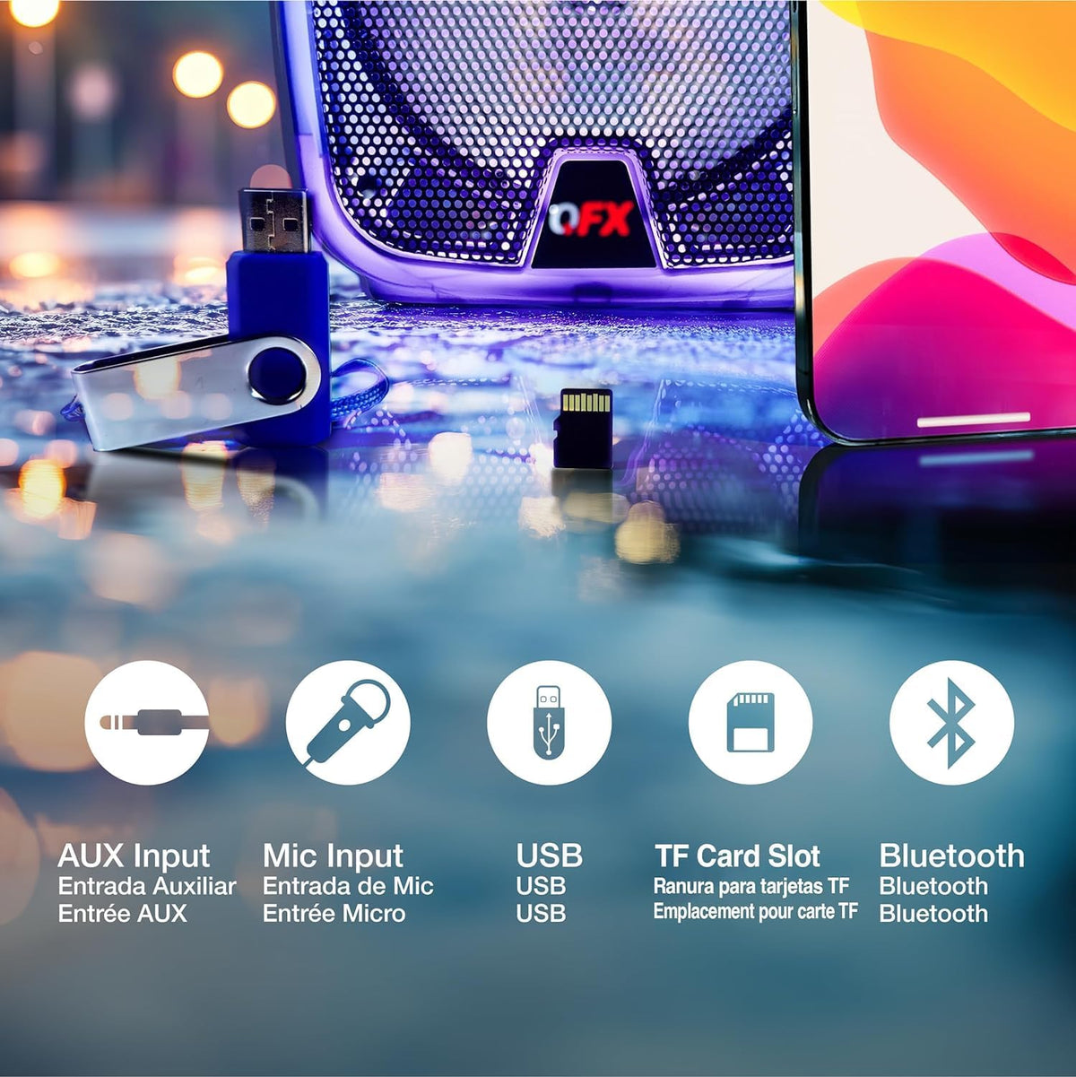 Crystal Clear Sound, Bright Party Lights, Portable & Easy to Use | 8" Rechargeable Bluetooth PA