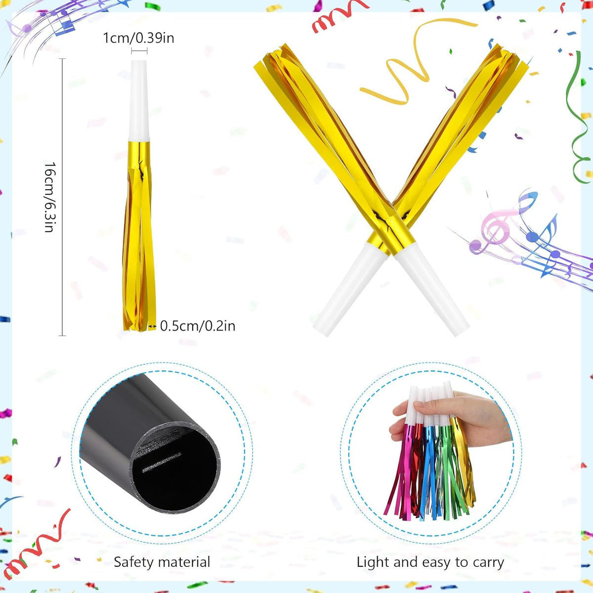 Metallic Fringed Noise Makers, for Noise Makers Party Favors, New Year Party, Baby Shower, Kids