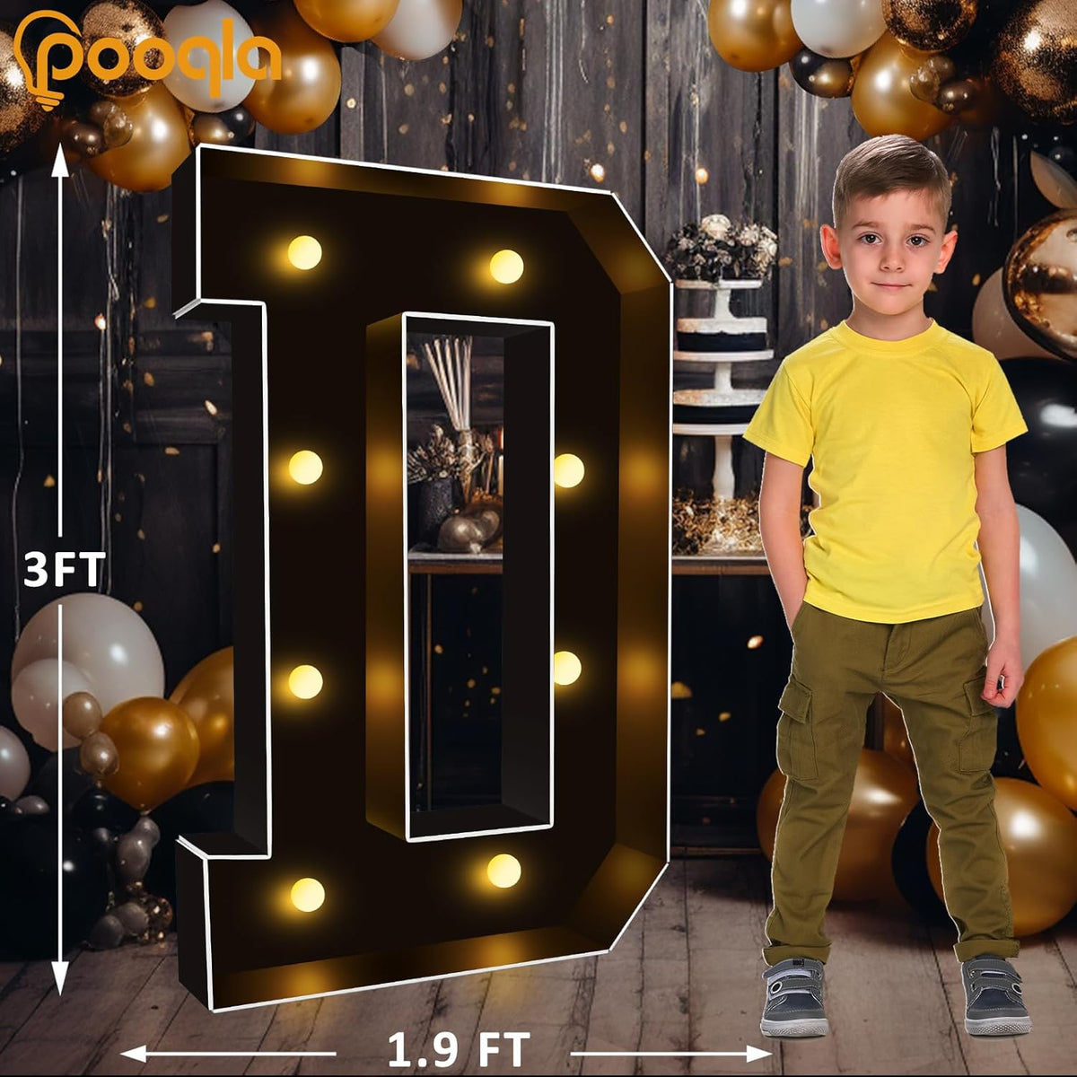 Pooqla 3FT Marquee Light Up Letters, Black LED Party Decor Large Marquee Letters 3 Feet Tall, Giant
