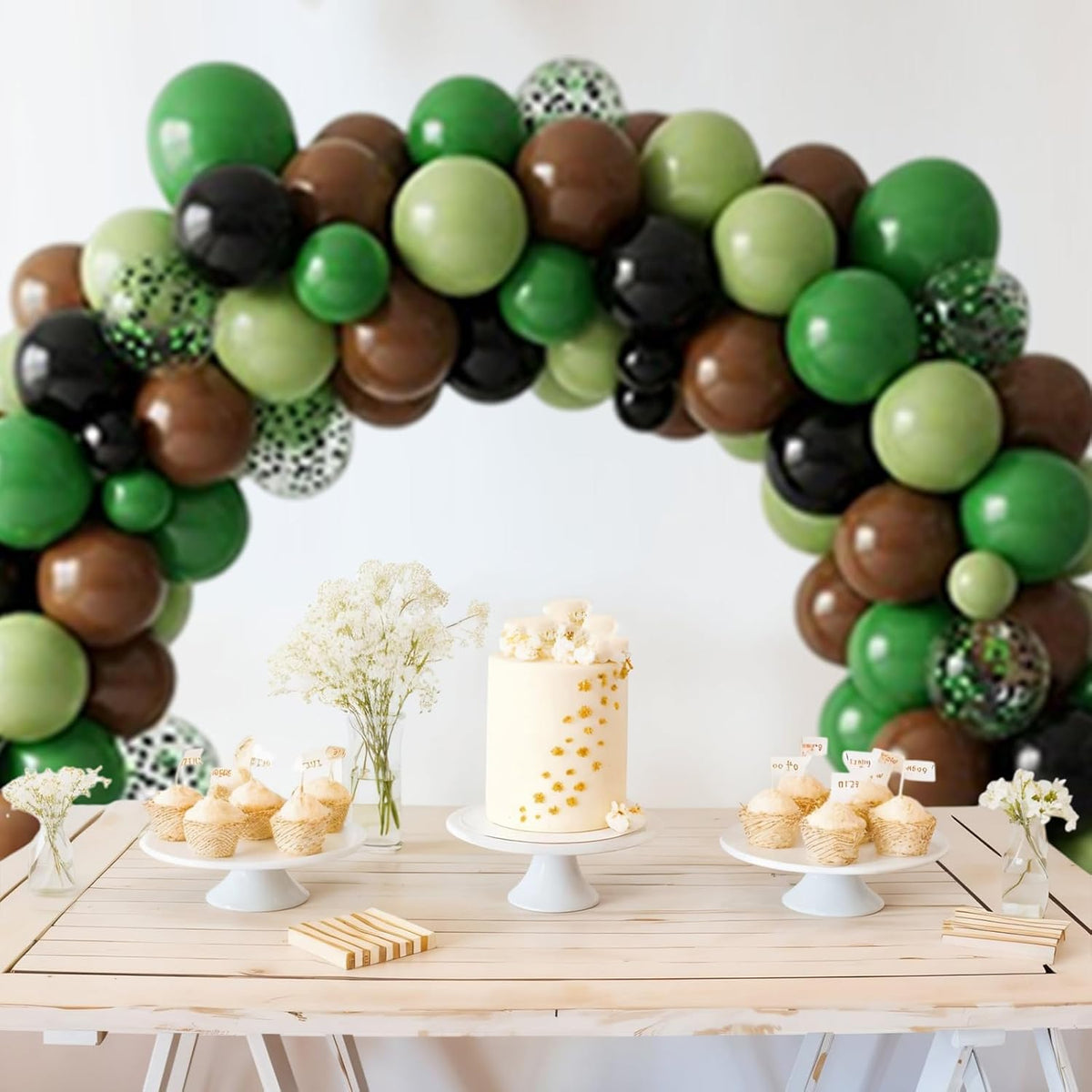 Green and Brown Balloons, 50PCS 12 Inch Camouflage Green Black Brown Ballons, Dark Emerald Green