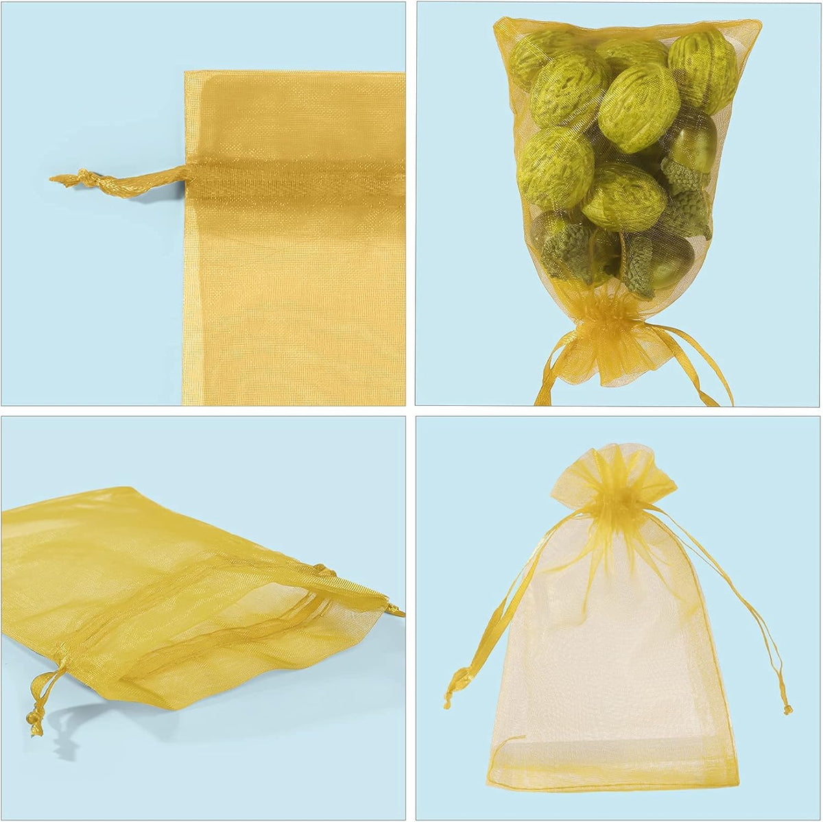 ANZNKU 100 Pack Organza Bags, 4 x 6 inch Small Premium Golden Favor Bags with Drawstring, Sheer