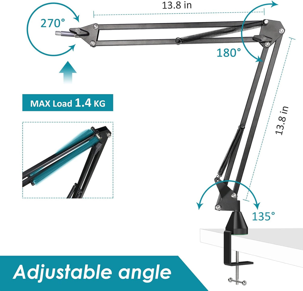 YOUSHARES MV7 Wall Mount Boom Arm Stand with Mic Windscreen and Table Mount Clamp, Mic Stand Arm
