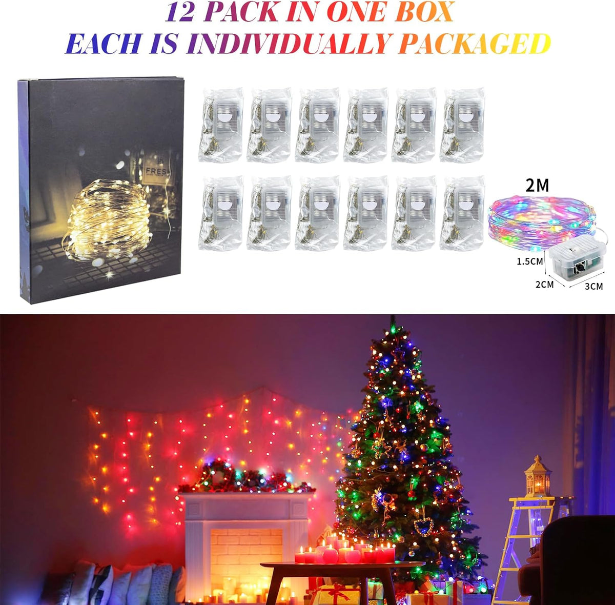 ZGWJ 12 Pack Fairy Lights Battery Operated, 7ft 20 Mini LED Fairy String Lights Silver Wire 3 Modes