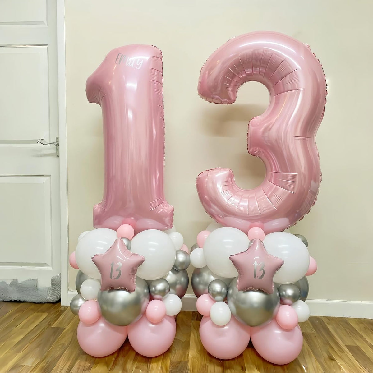 Light Pink Foil Balloon Number 7, 40'' Giant Self Inflating Number Balloons Set 0-9, Large Pastel