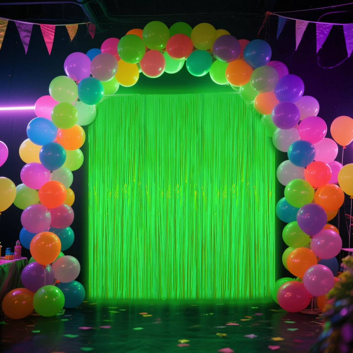 Glow in The Dark Party Supplies, 4 Packs Neon Party Decorations, Macaron Green Blacklight Reactive