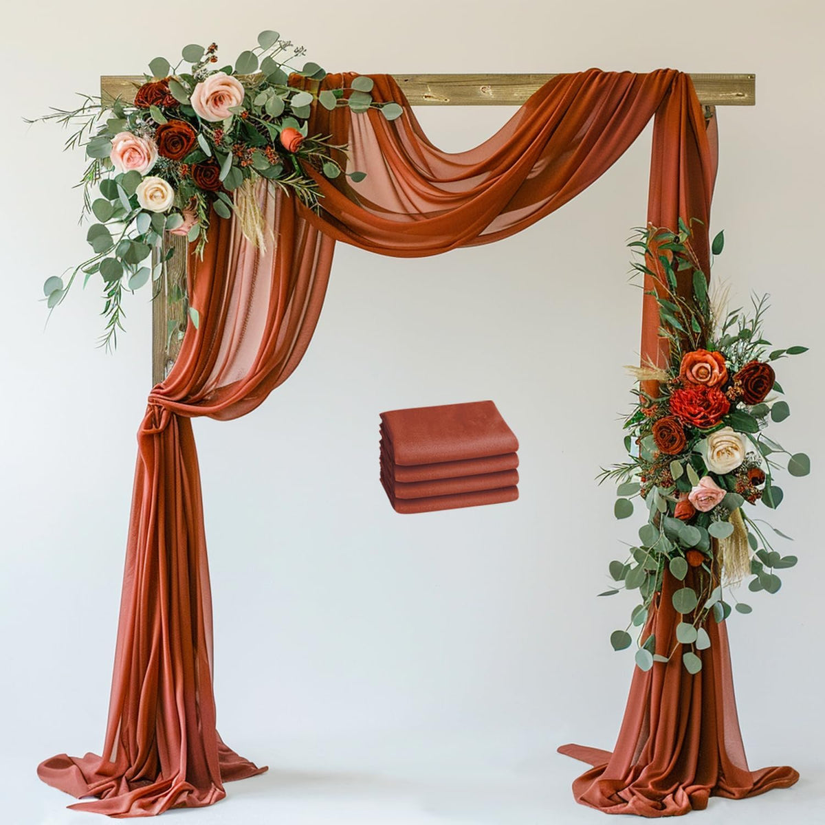 Wedding Arch Draping Fabric 4 Panels 28.7" x 20FT Terracotta Sheer Chiffon Backdrop Drapes for