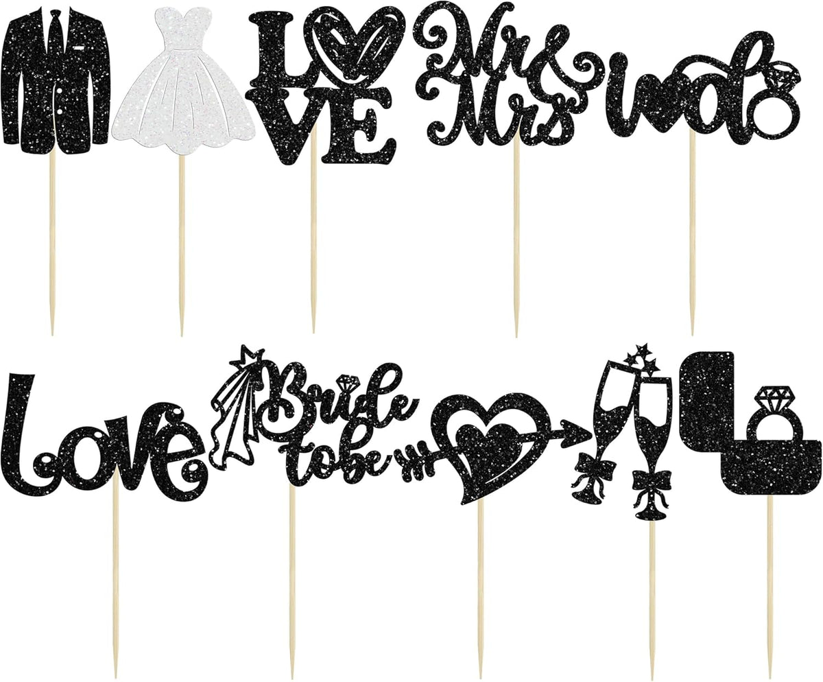 Ephlyn 30Pcs Bride to be Cupcake Toppers Glitter Wedding Cake Topper Decorations I Do Love Heart