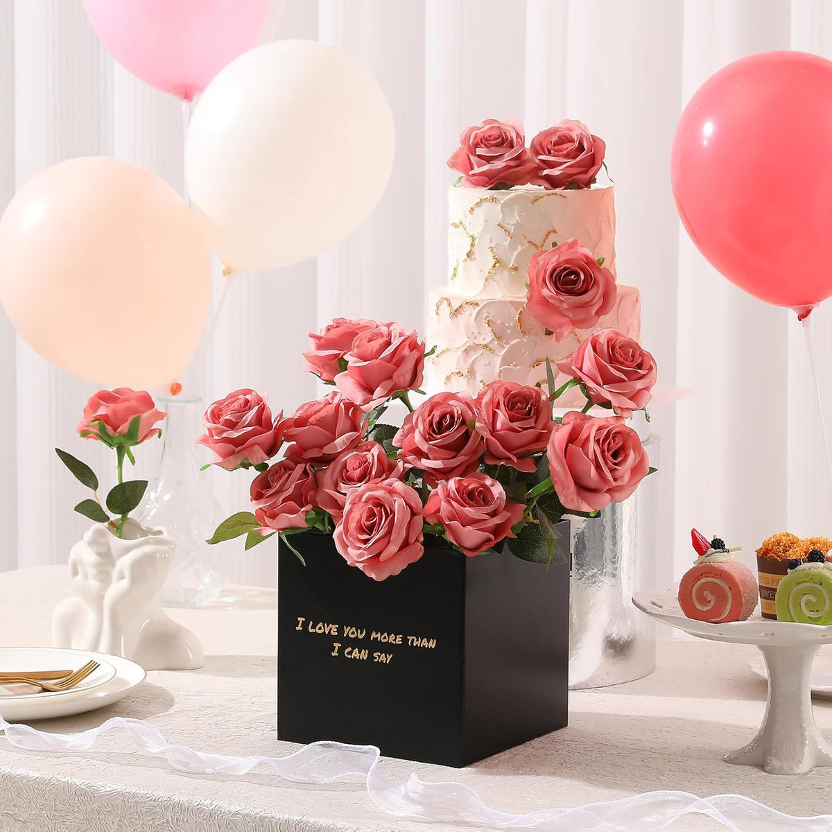 Tifuly Dusty Pink Roses Artificial Flowers -12 Pcs Long Stem Silk Roses, Realistic Fake Roses with