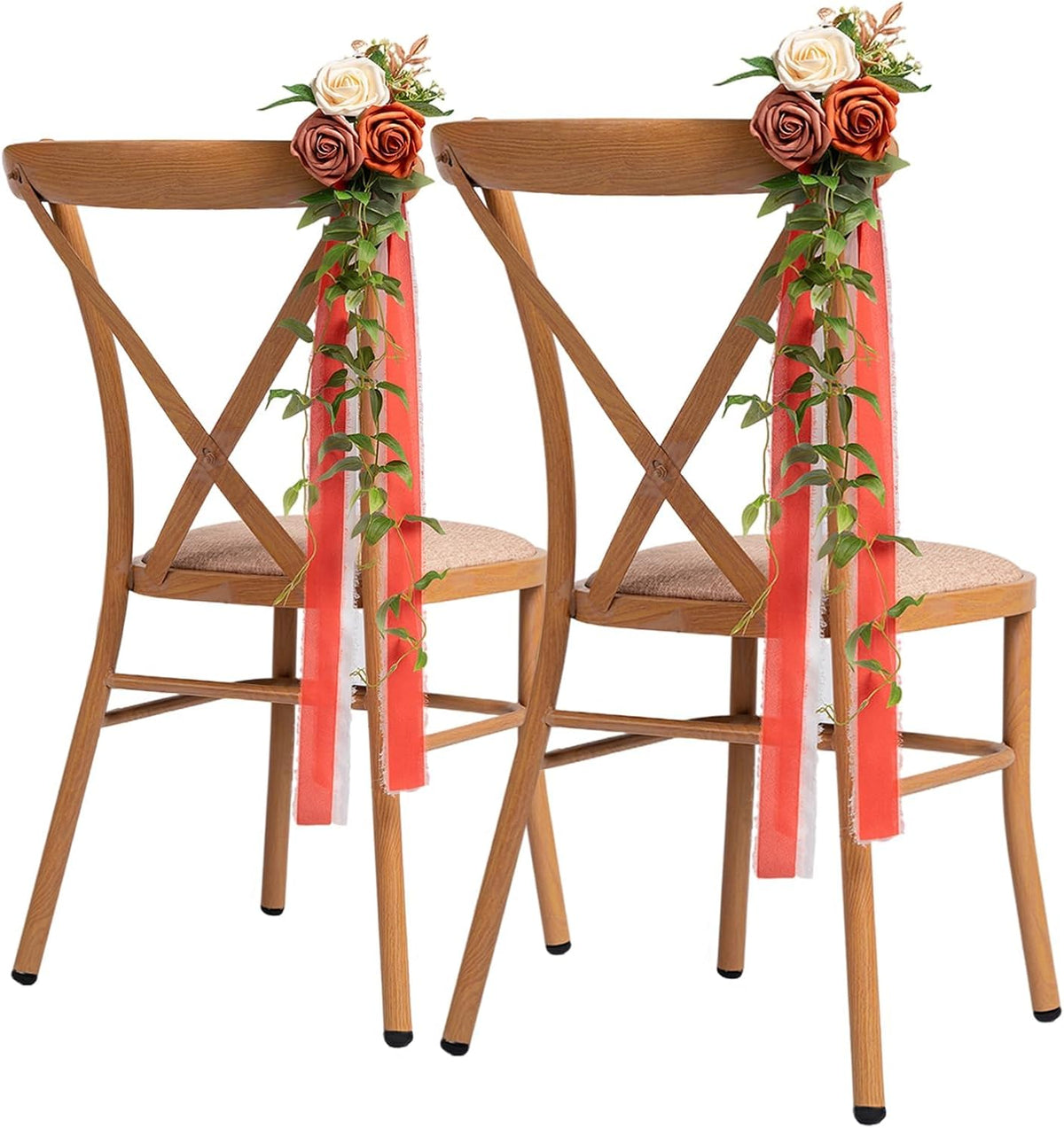 Meldel 10Pcs Wedding Chair Decorations Aisle Flowers Swag Artificial Flower Ivory Orange Garland