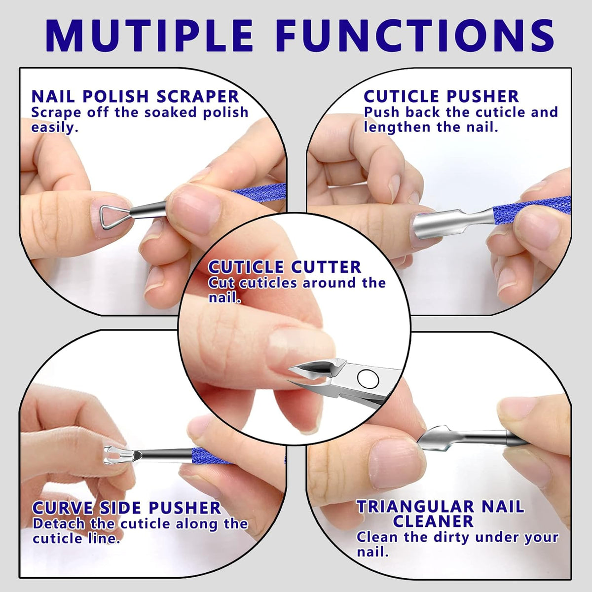 Cuticle Trimmer Cuticle Remover with Cuticle Pusher, XUNXMAS Professional Stainless Steel Durable