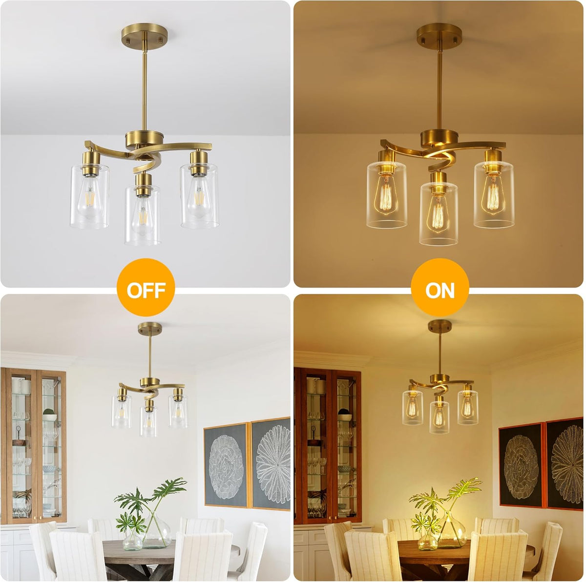 3-Light Gold Dining Room Chandeliers Over Table, Contemporary Kitchen Island Pendant Lighting