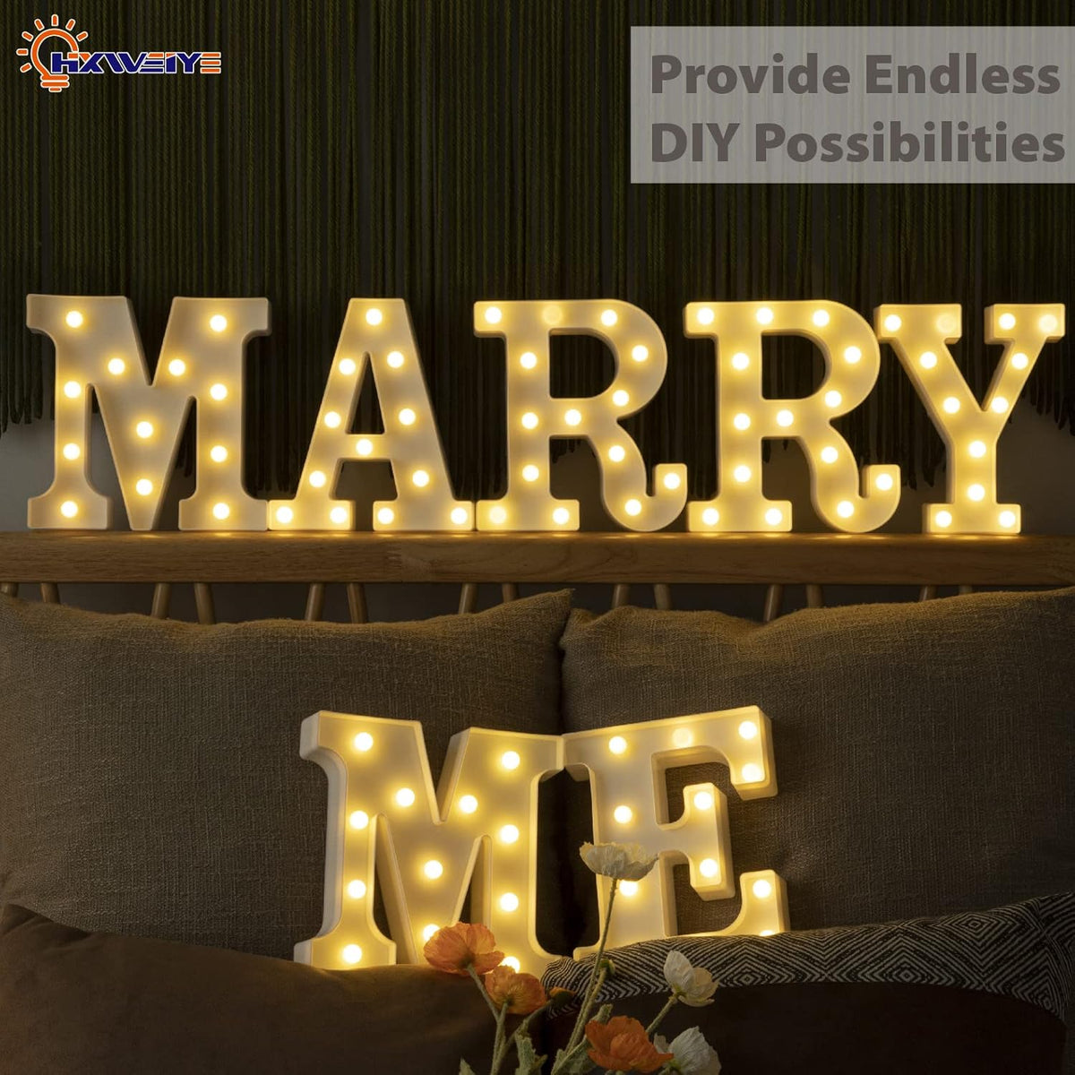 HXWEIYE LED Marquee Letters Lights Sign R, 26 Alphabet Light Up Letter and Number 0-9 Number Warm
