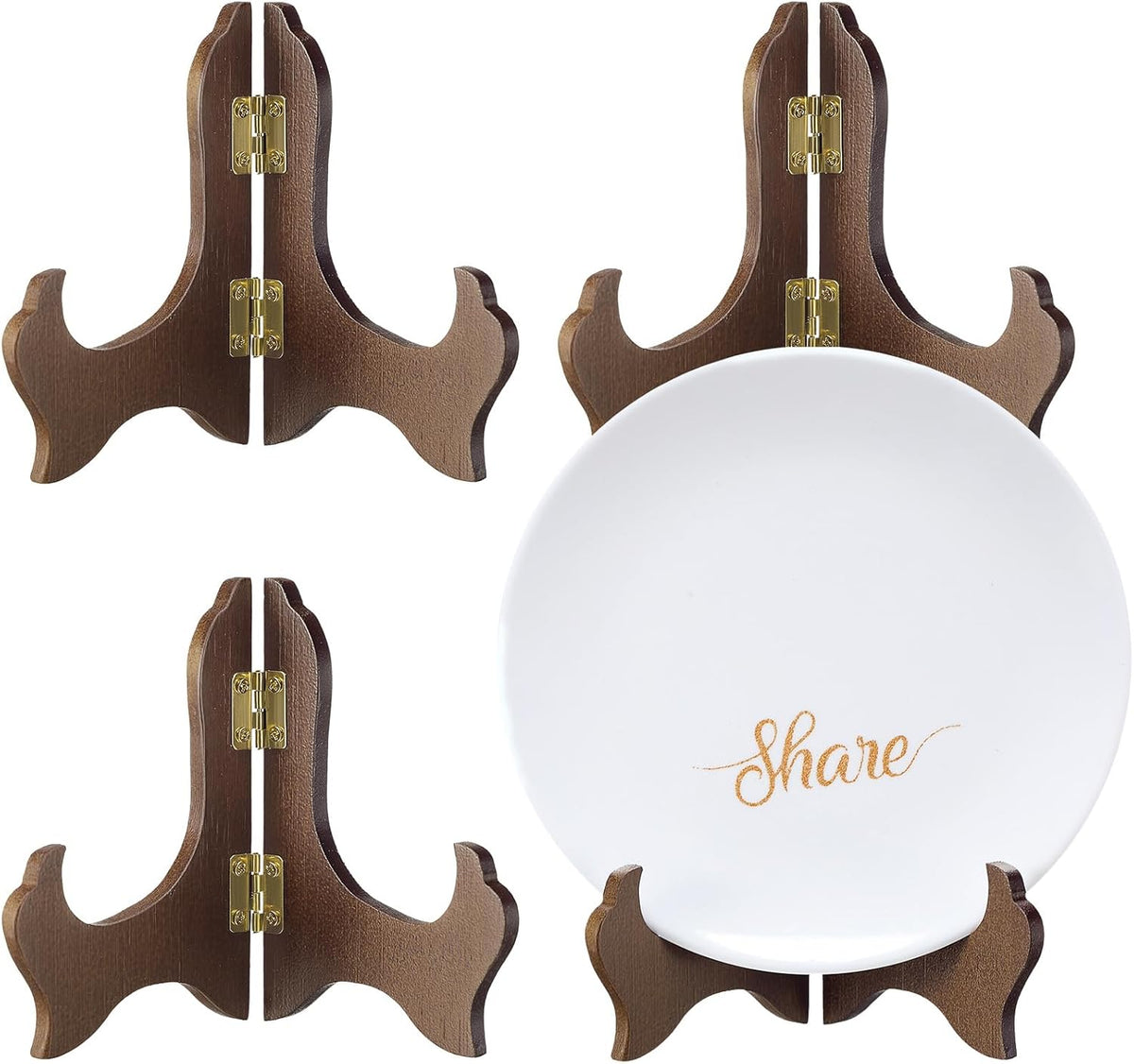 Tatuo 4 Packs Wooden Display Stand Decorative Plate Stands for Display Picture Frame Holder Easels