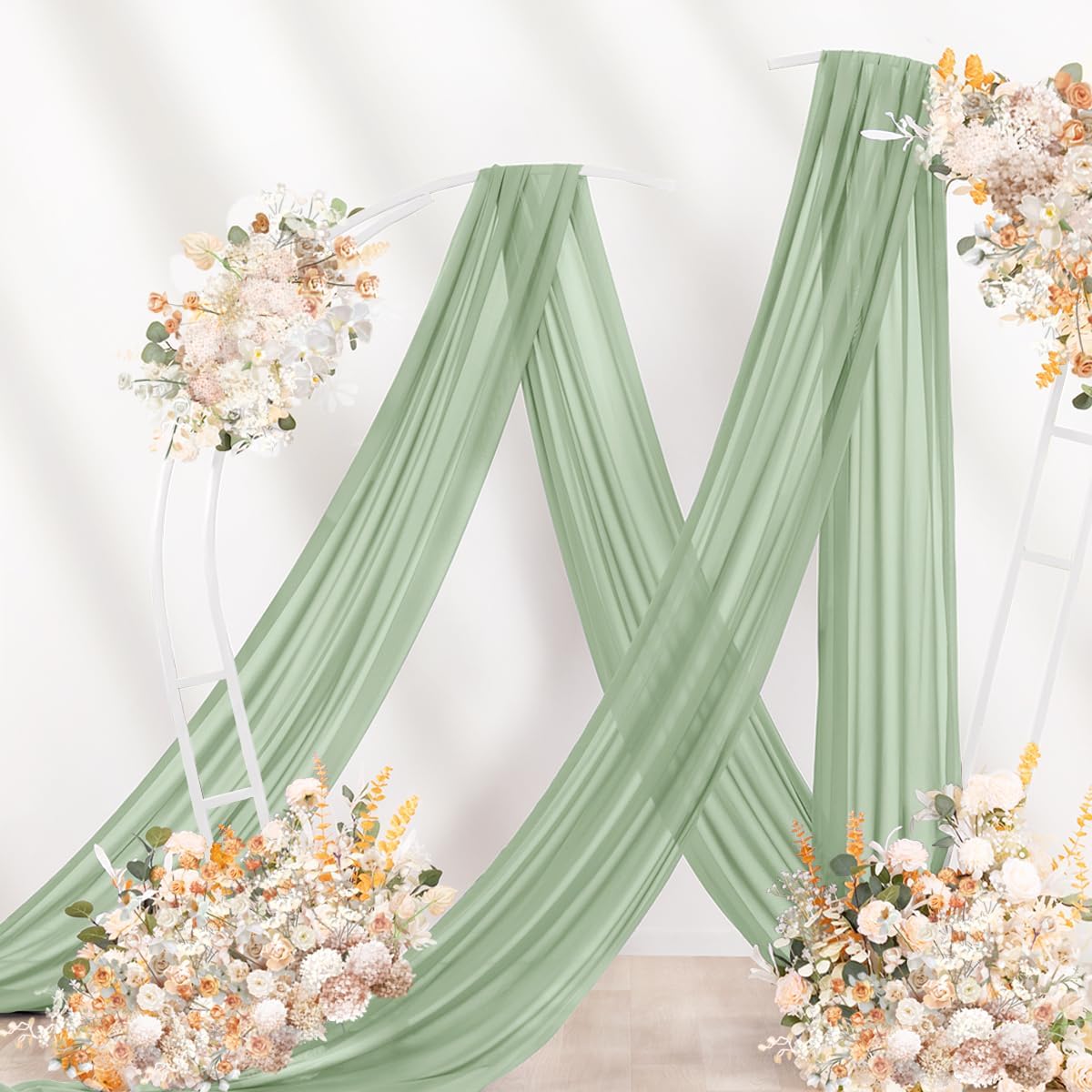 Sage Green Wedding Arch Draping Fabric 2 Panels 29" x 20 FT Wedding Drapes for Backdrop Sheer Green