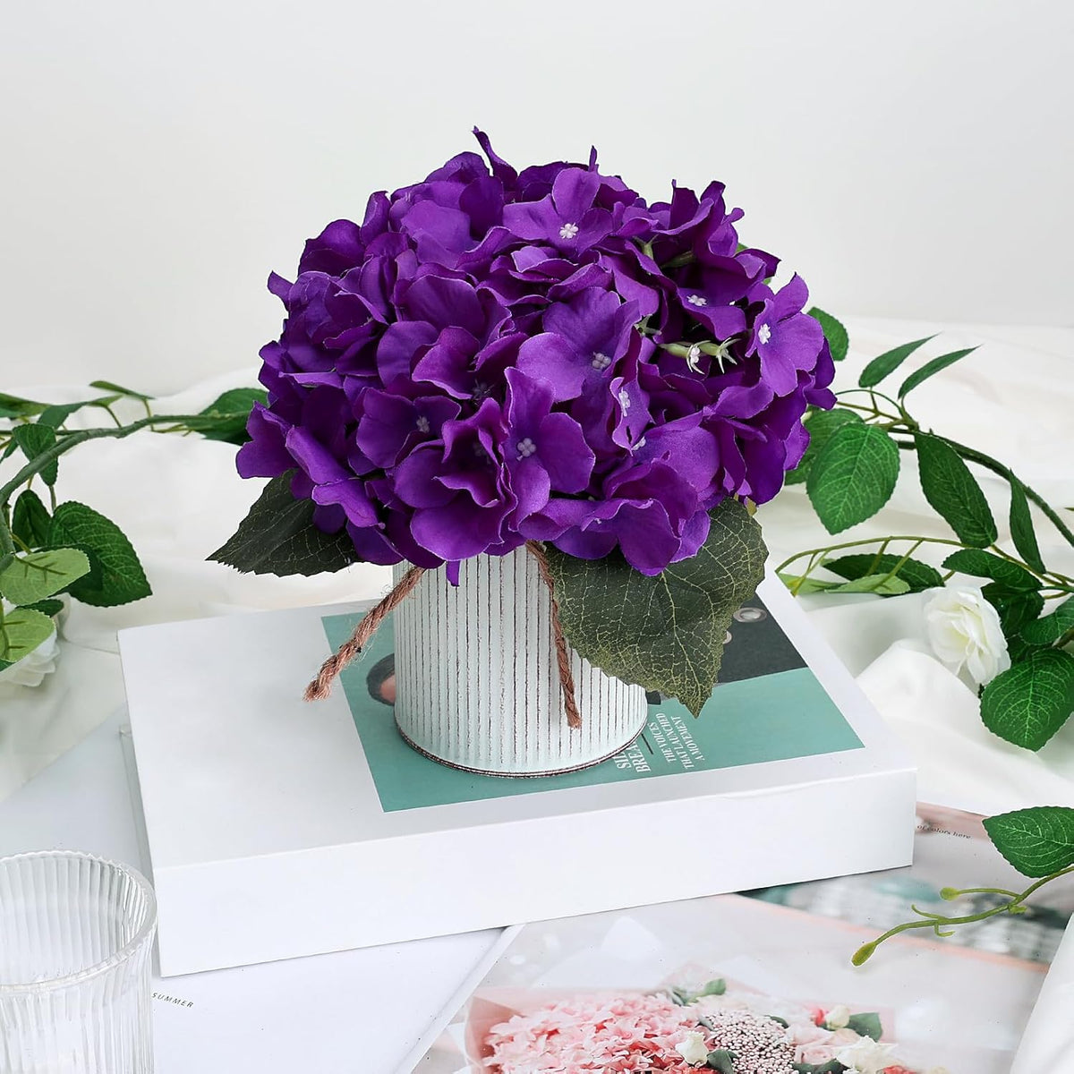 Flower Table Centerpieces - Set of 6 Floral Arrangement Artificial Wedding Hydrangeas Floral