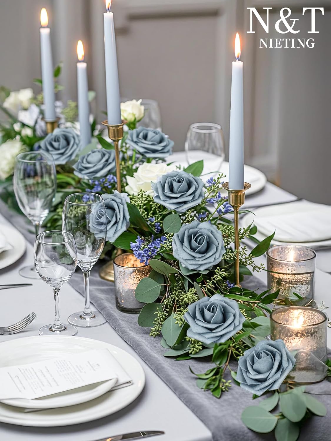 N&T NIETING Artificial Flowers, 50pcs Foam Roses Fake Flowers DIY Wedding Party Cake Decoration