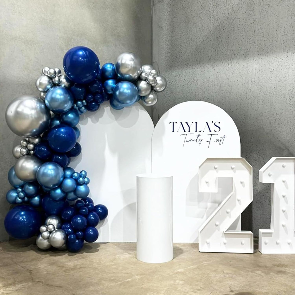 Blue Silver Balloons Set, 12 Inch Blue and Silver Balloons Dark Navy and Confetti Party Latex