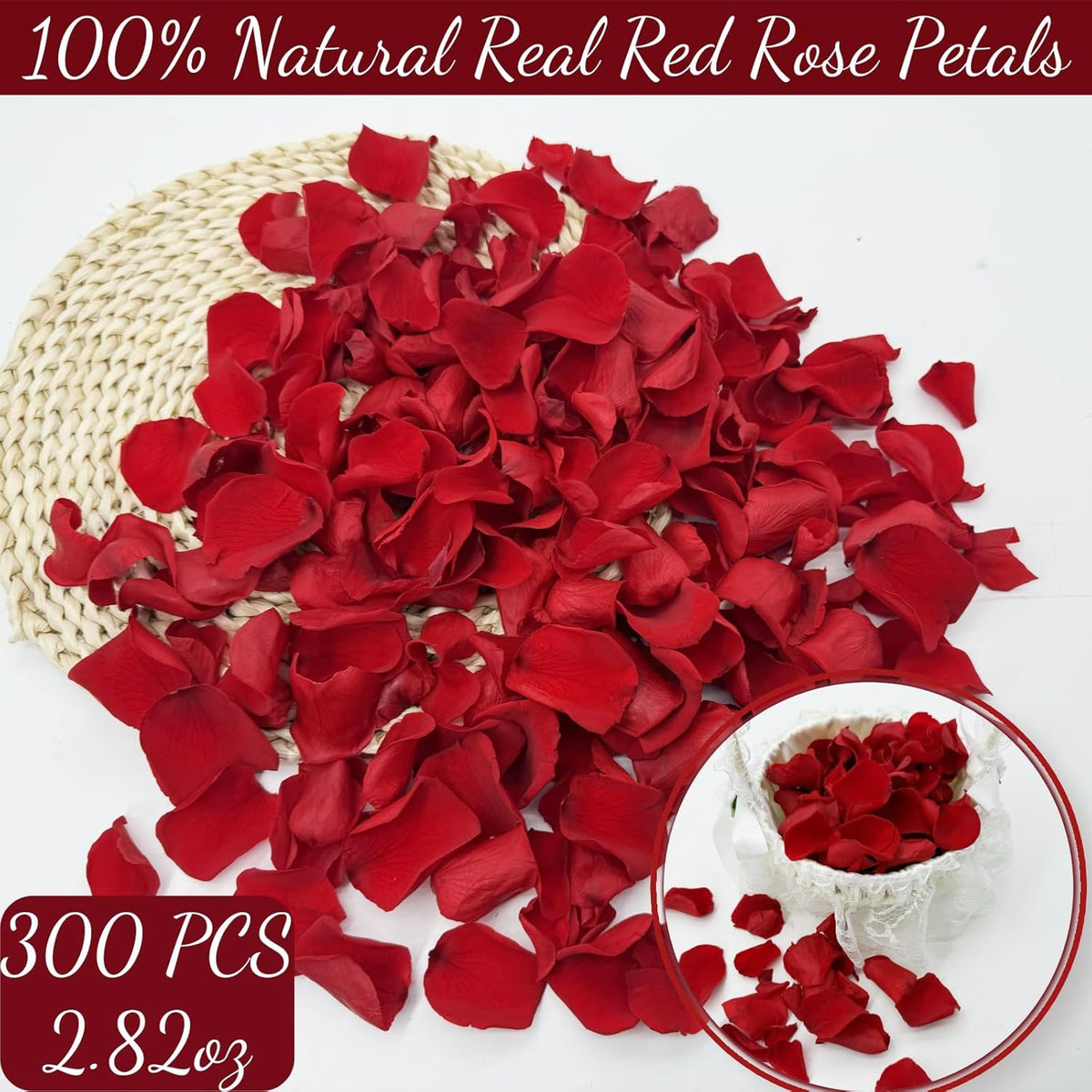 300 PCS Dried Real Red Rose Flower Petals Confetti for Wedding, 2.82oz Preserved Freeze Flower Girl