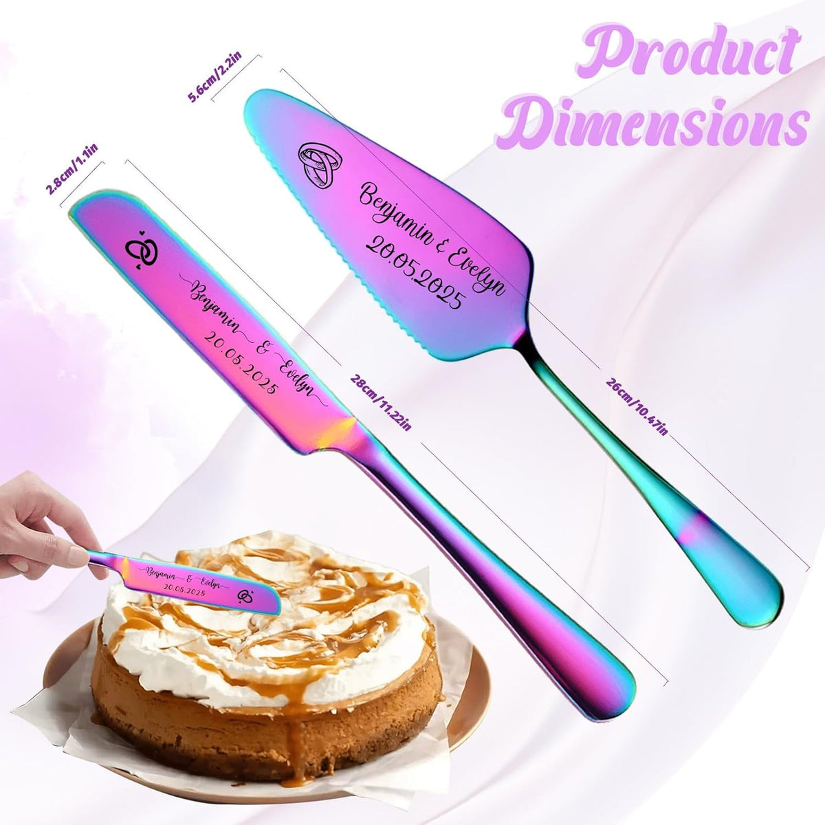 Custom Wedding Cake Knife and Server Set,Personalised Cake Serving Kit,Engraved Cake Cutting Set
