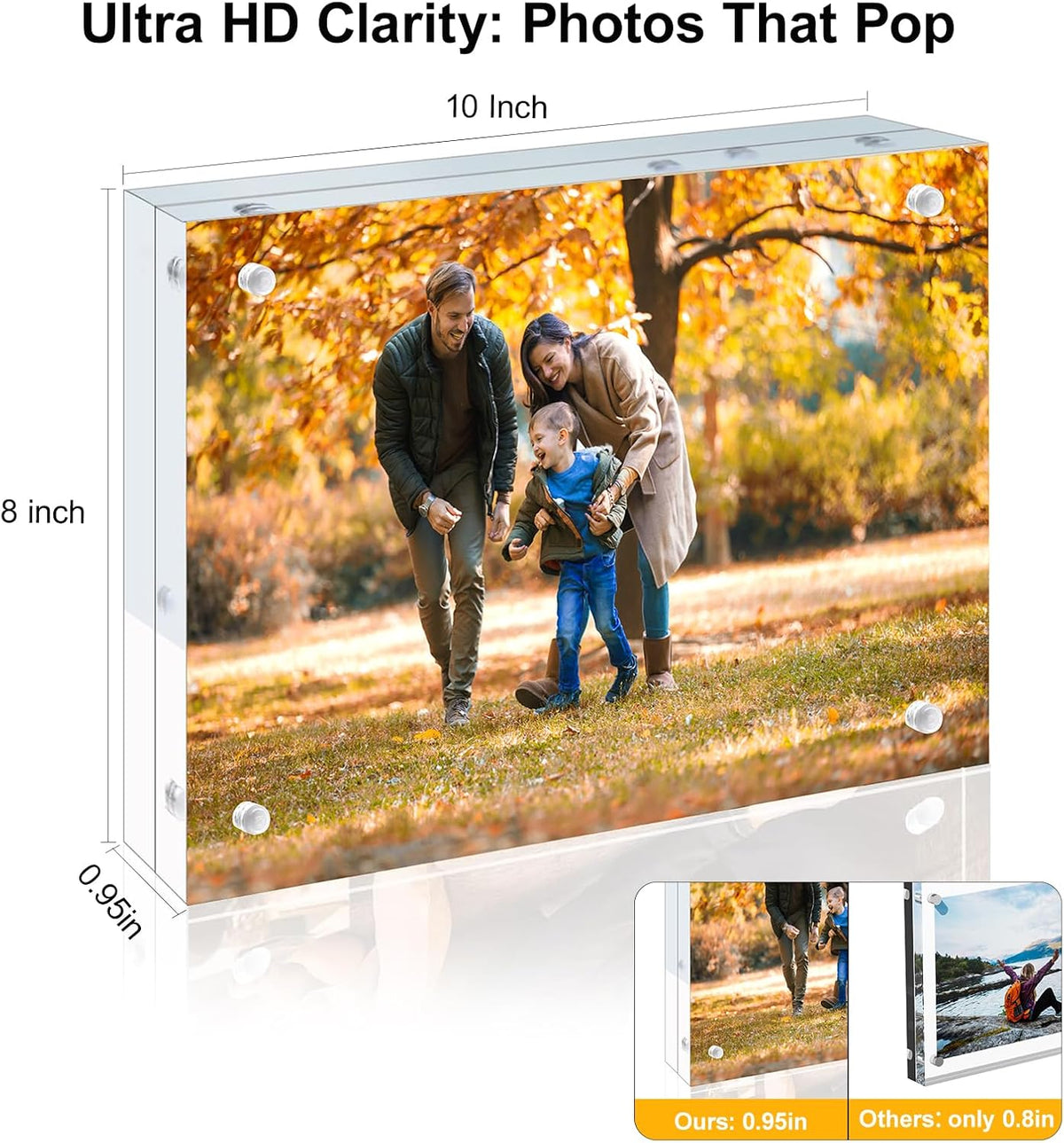 2 Pack 8x10 Acrylic Picture Frames - 20% Thicker Double Sided Magnetic Frame with UV Protection