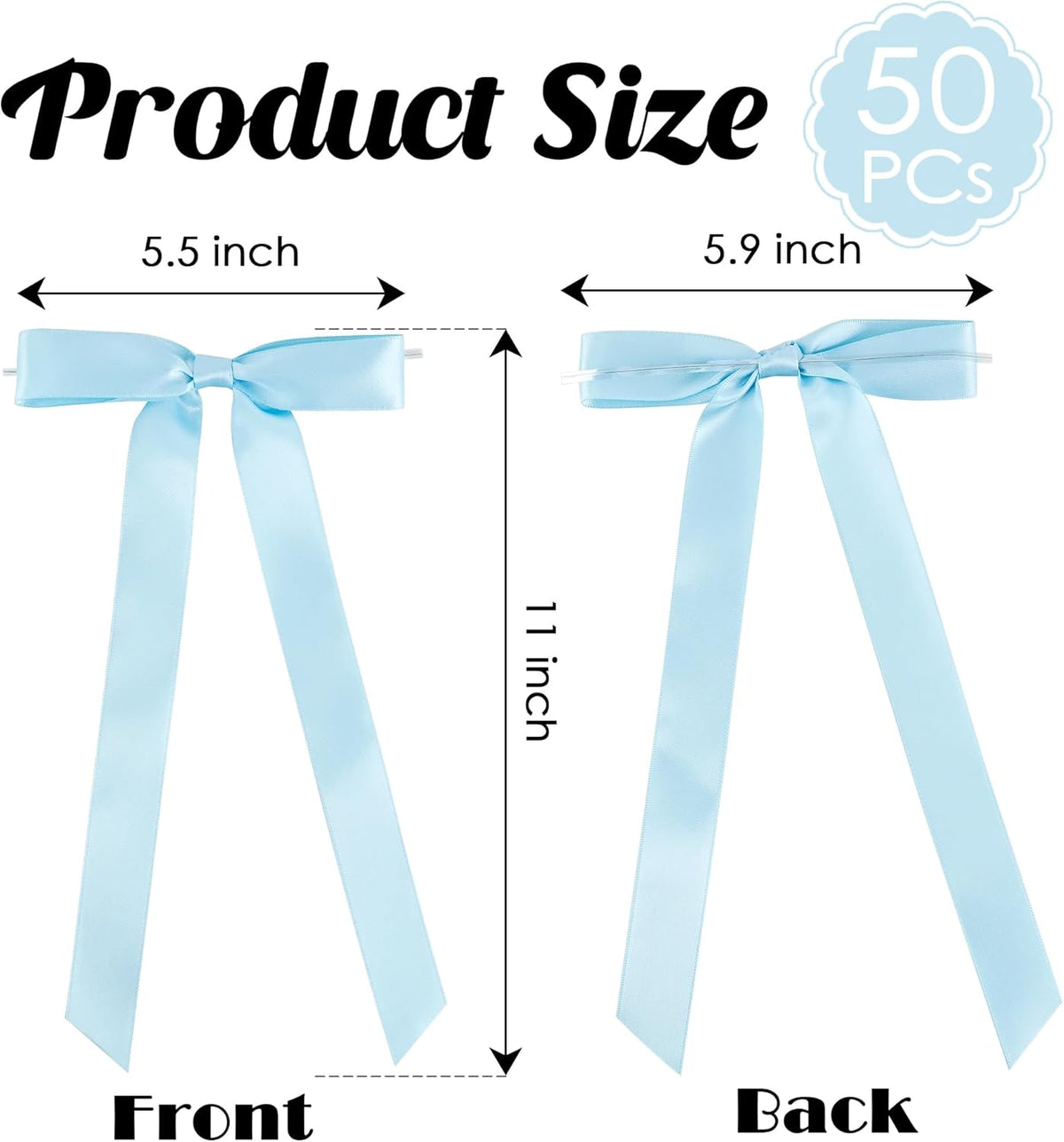 50 PCs Blue Bow Decor 5.5'' Satin Bows with Long Tail, Twist Tie Bows for Craft, Packaging Ribbon