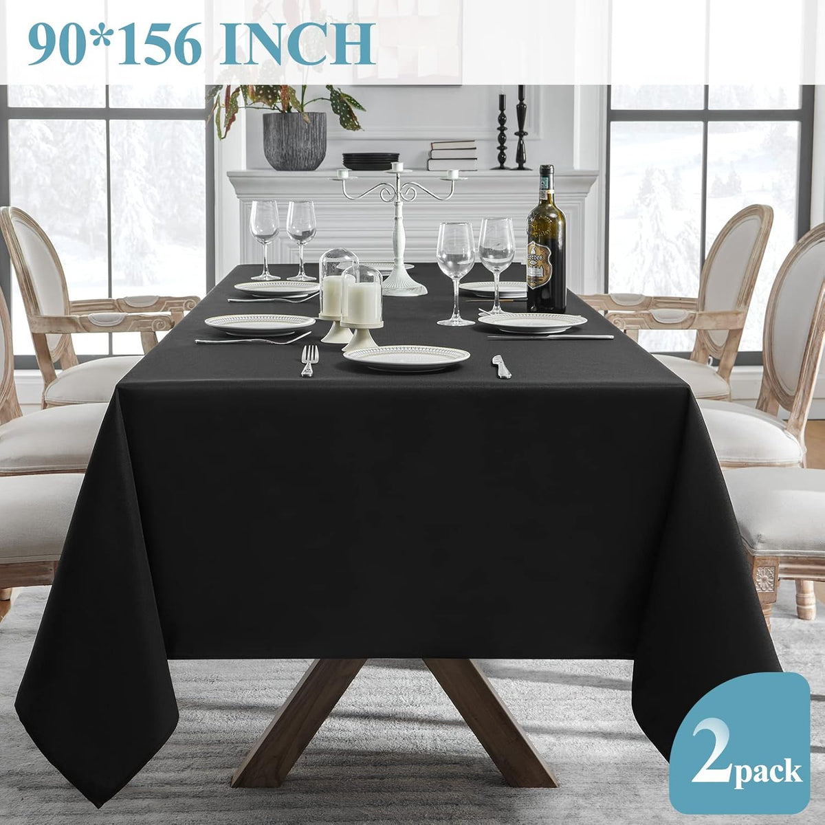 VidaFete 90 * 156inch 2pack Rectangle Table Cloth Polyester, Stain Wrinkle Resistant Dining Table