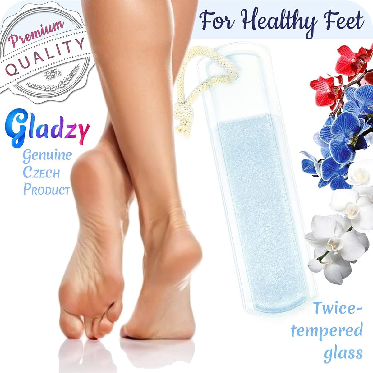 Genuine Czech Glass Foot File - Two-Sided Different Grit Surface, Gentle Callus Remover, Pedicure &