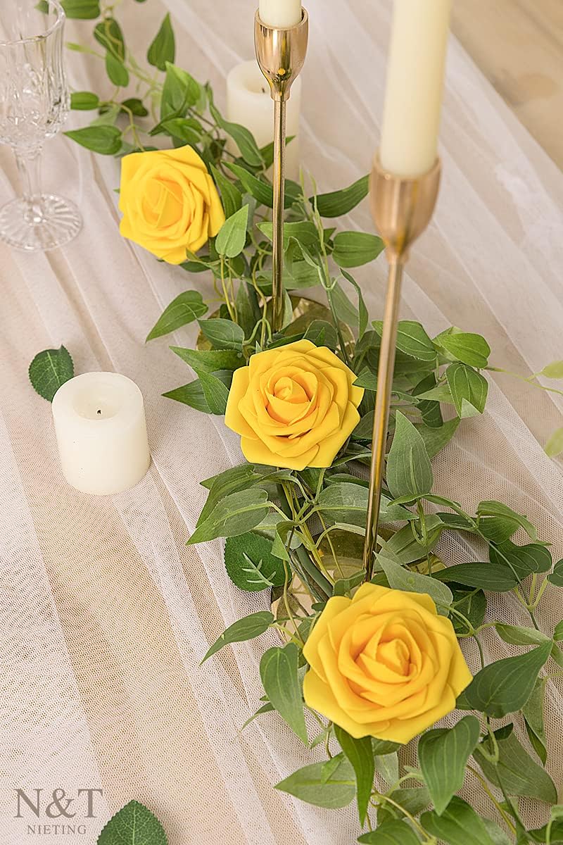 N&T NIETING Artificial Flowers, 25Pcs Fake Flowers Fall Roses Perfect for DIY Wedding Bouquets