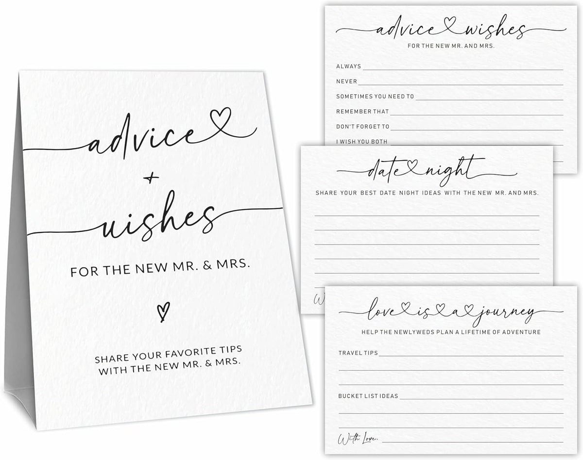 Wedding Advice Cards - Wishes For The New Mr & Mrs Wedding Advice Sign -A Standing Sign With 3