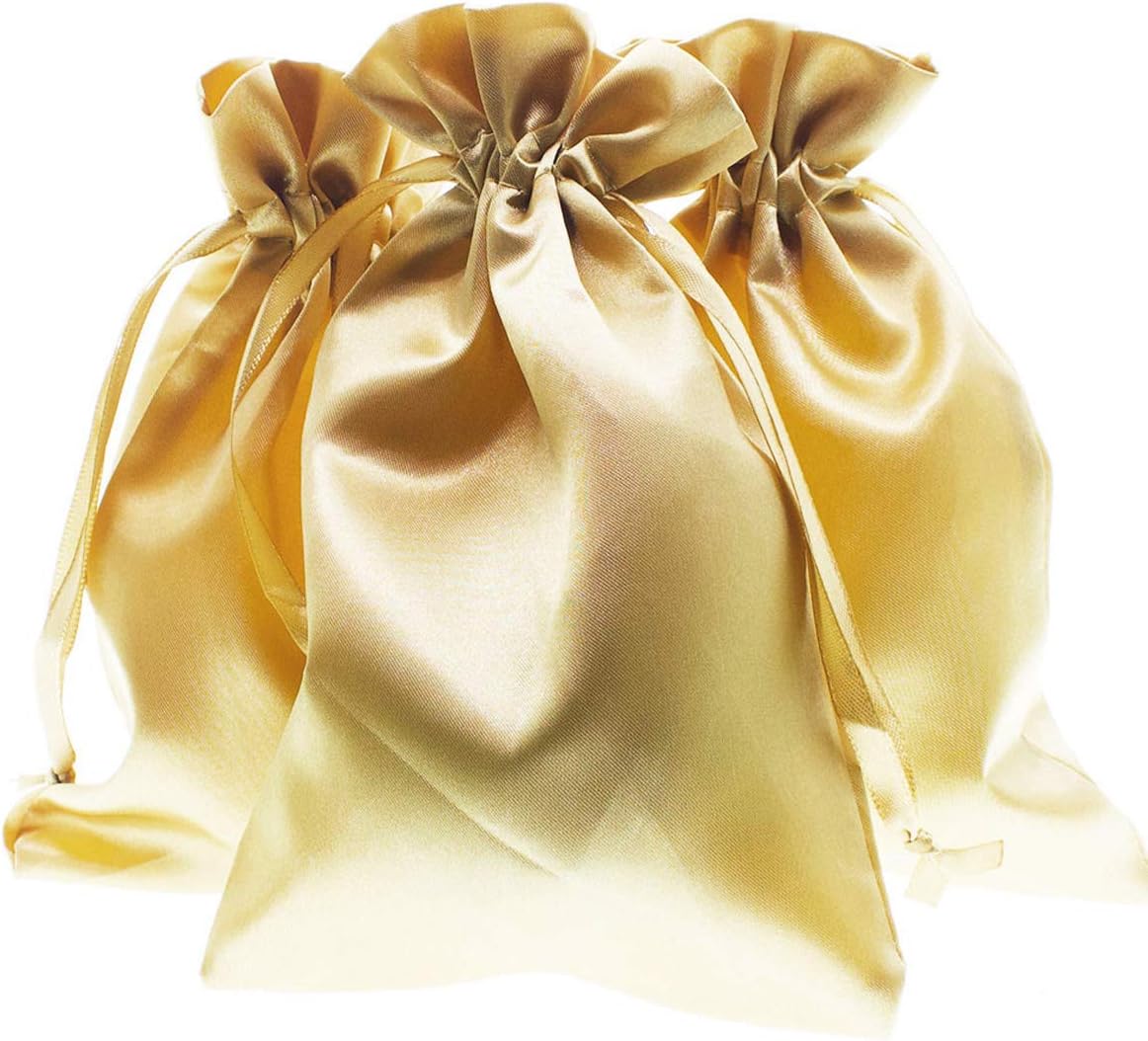 6" x 9" Gold Satin Gift Bags, Jewelry Bags, Wedding Favor Drawstring Baby Shower Christmas 50 per
