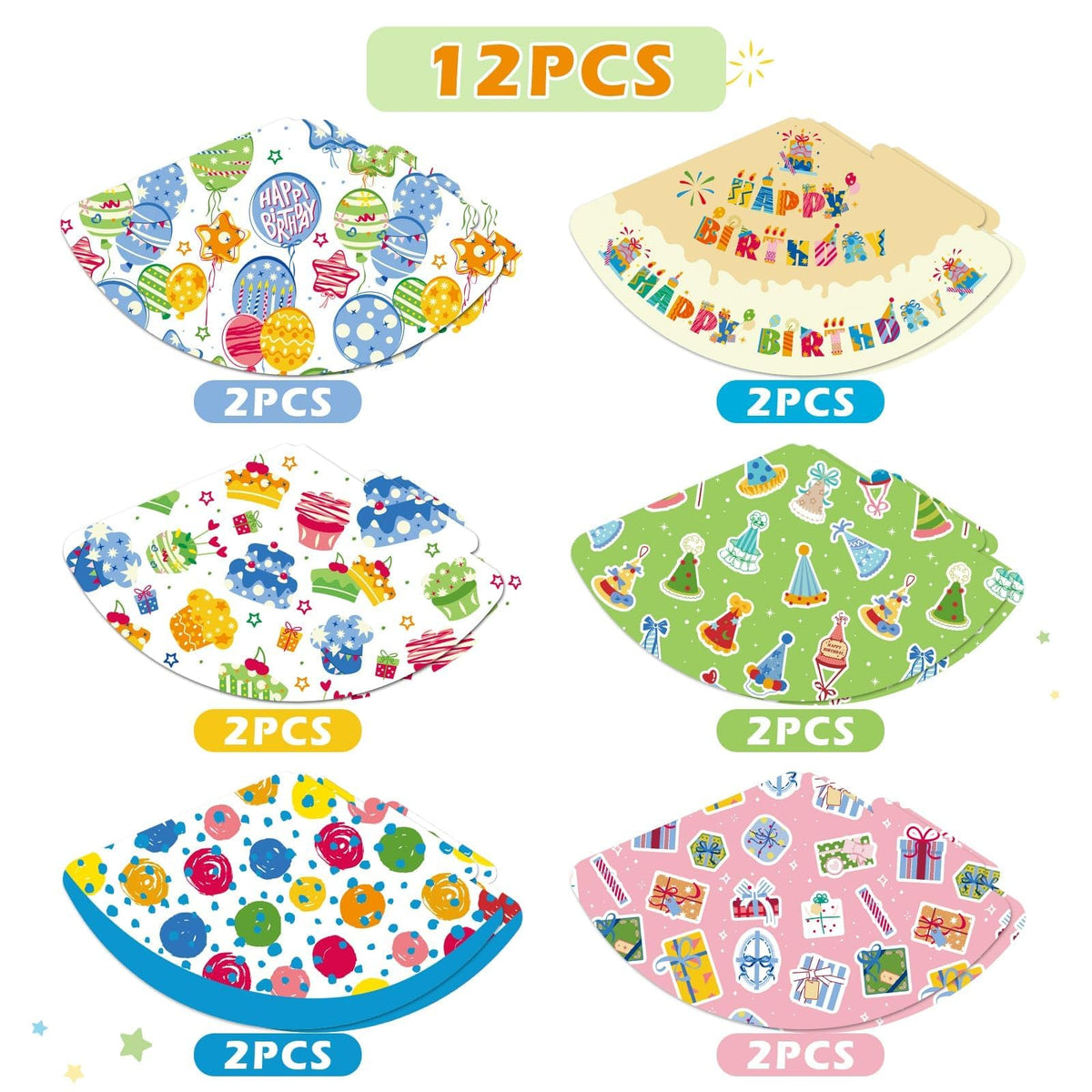 WERNNSAI 12 PCS Birthday Party Hats Colorful Party Headwear for Kids Adults