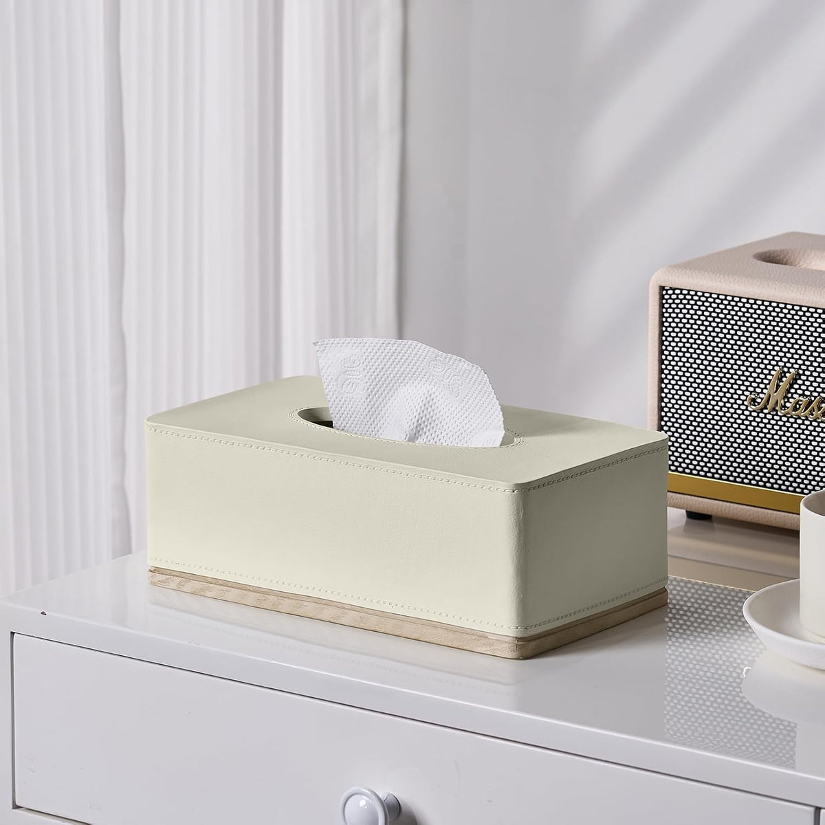 Rectangular Tissue Box Cover for Bathroom,Livingroom,Bedroom, Hand Carved Leather Resin Tissue Box