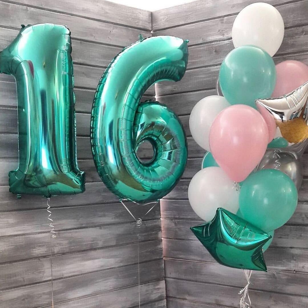 40 Inch Teal Blue Large Number 4 Birthday Balloon, Giant Number Four 14 24 34 40 44 Balloons, Teal