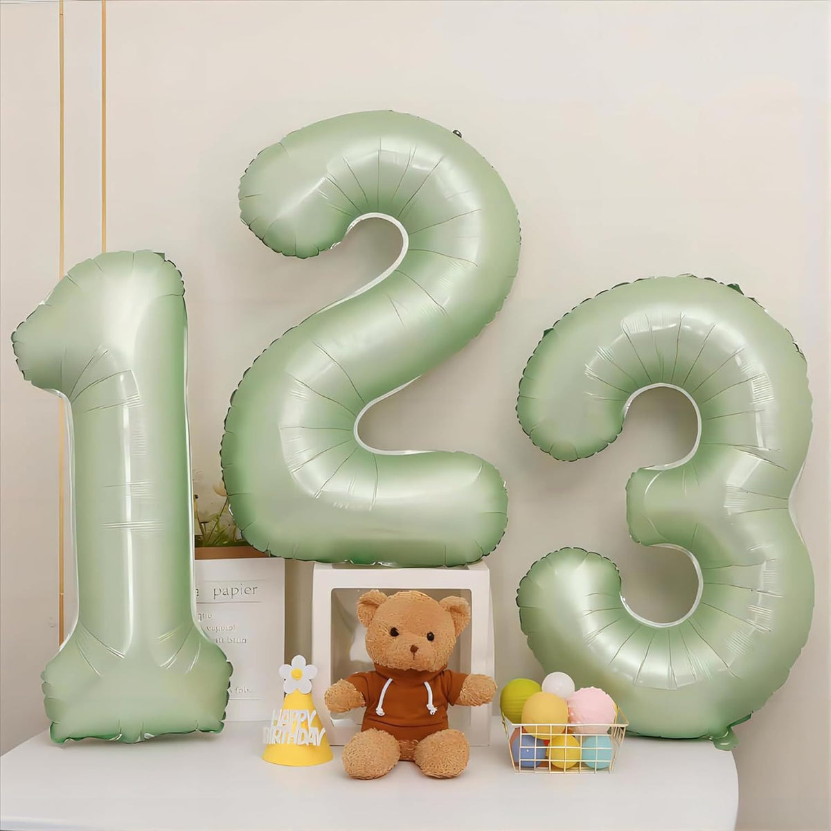 40 inch Olive Green Number 3 Balloon Large Jumbo Digit 3 Foil Helium Number Balloon for Wedding